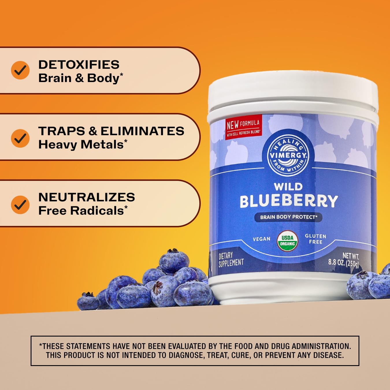Vimergy Brain Body Protect serving suggestion with glass of water and berries