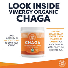 Organic, kosher, vegan chaga powder label and packaging