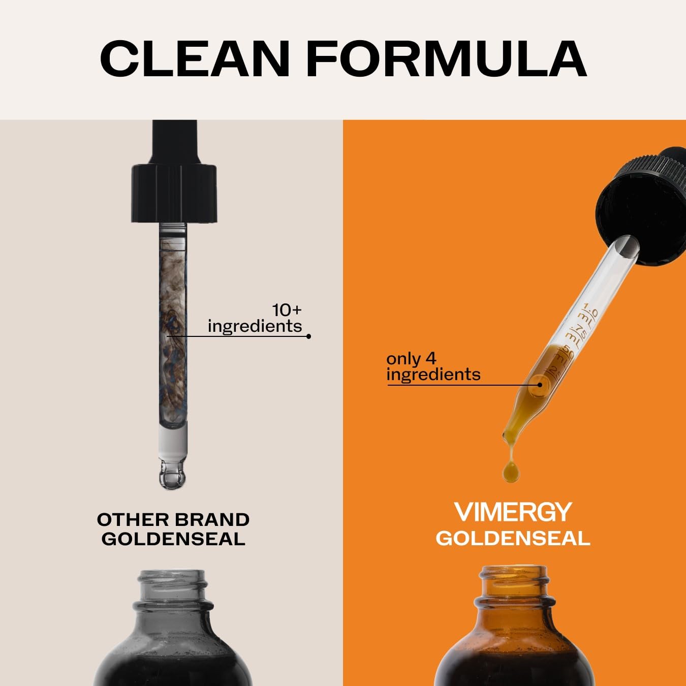 Vimergy Goldenseal bottle with dropper enables alcohol-free, measured servings.