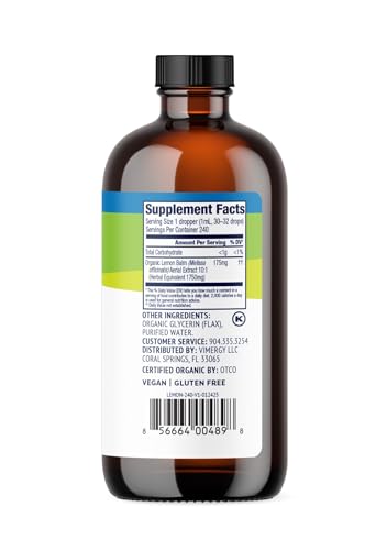 USDA Organic Vimergy Lemon Balm Tincture label