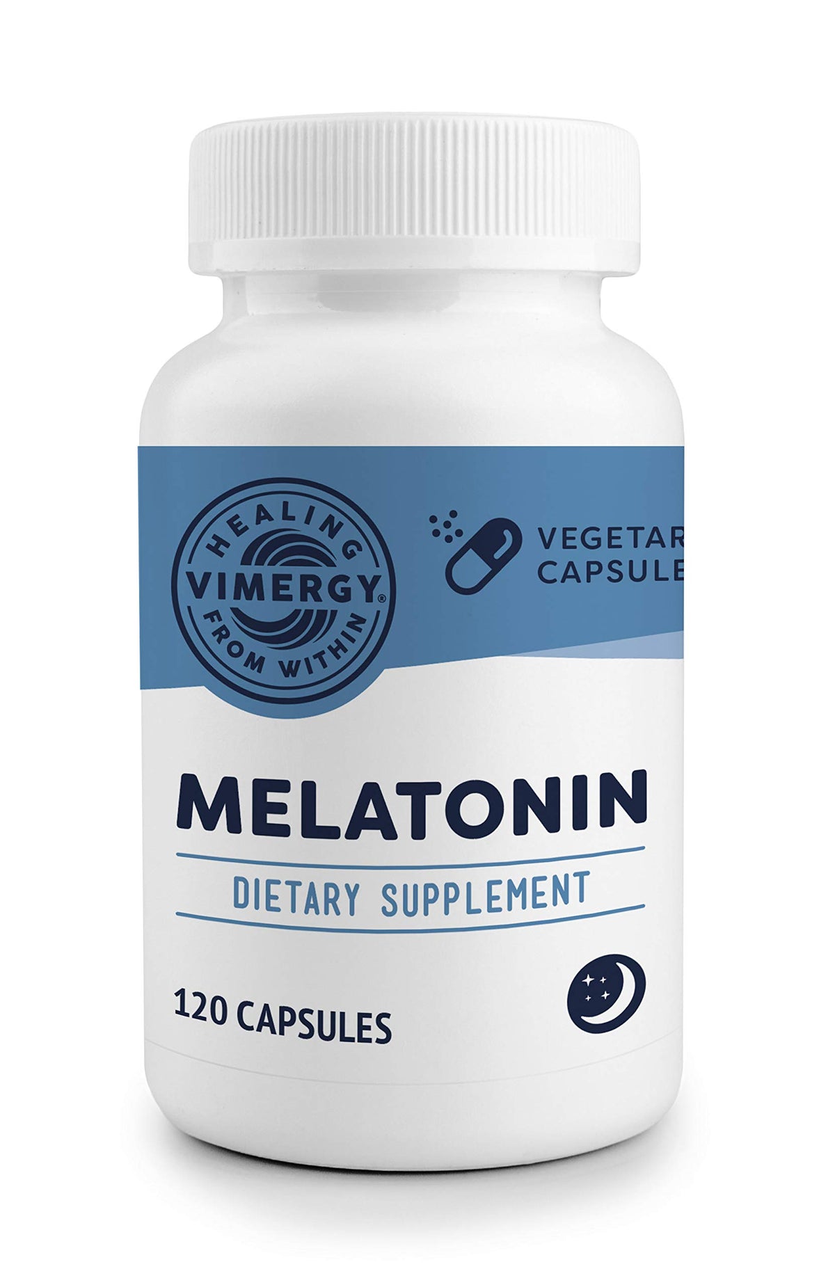 Vimergy Melatonin bottle and capsule close-up