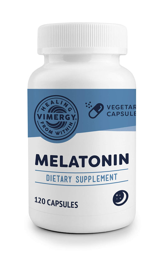 Vimergy Melatonin bottle and capsule close-up