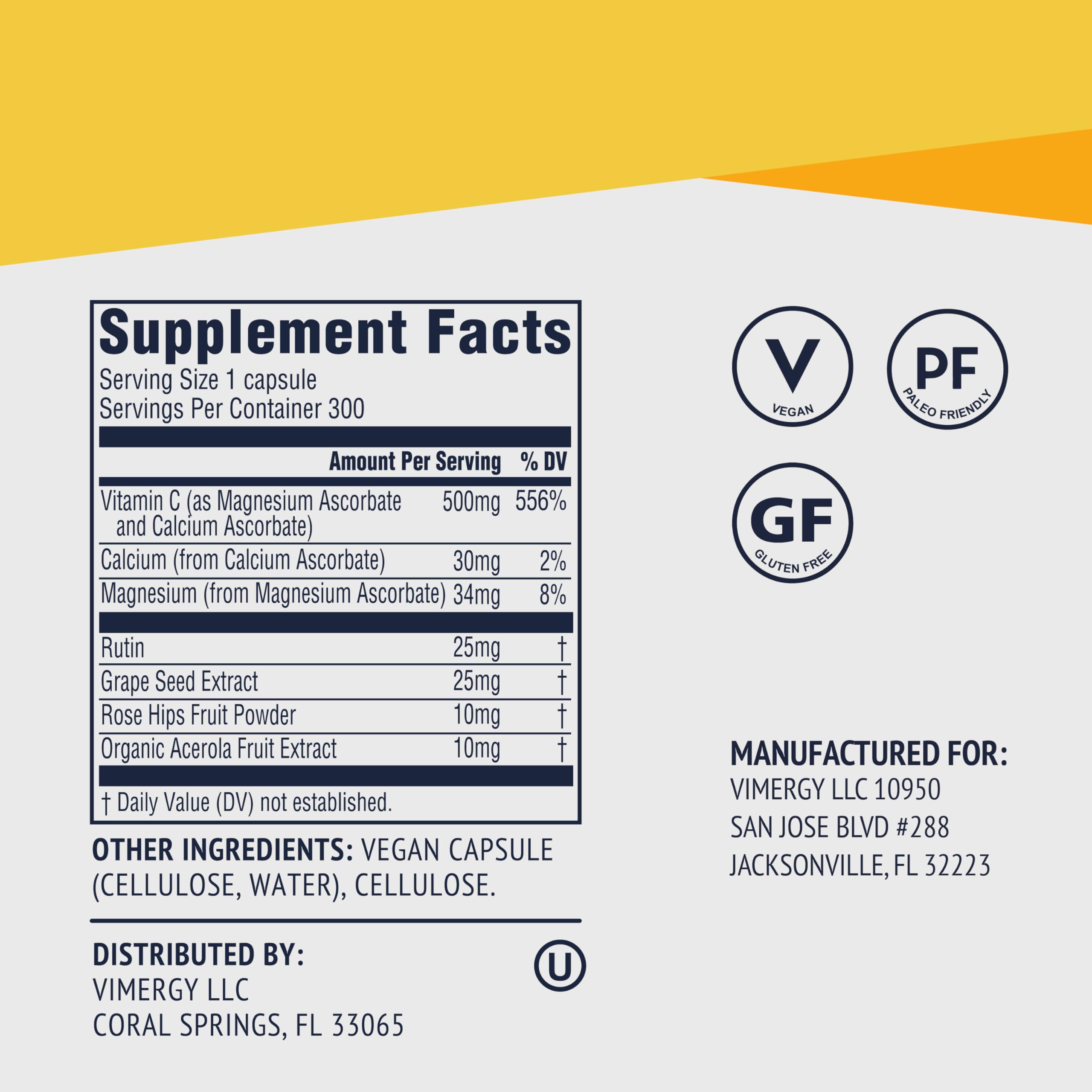 Packaging for Vimergy Micro-C showing kosher, vegan and gluten-free labeling