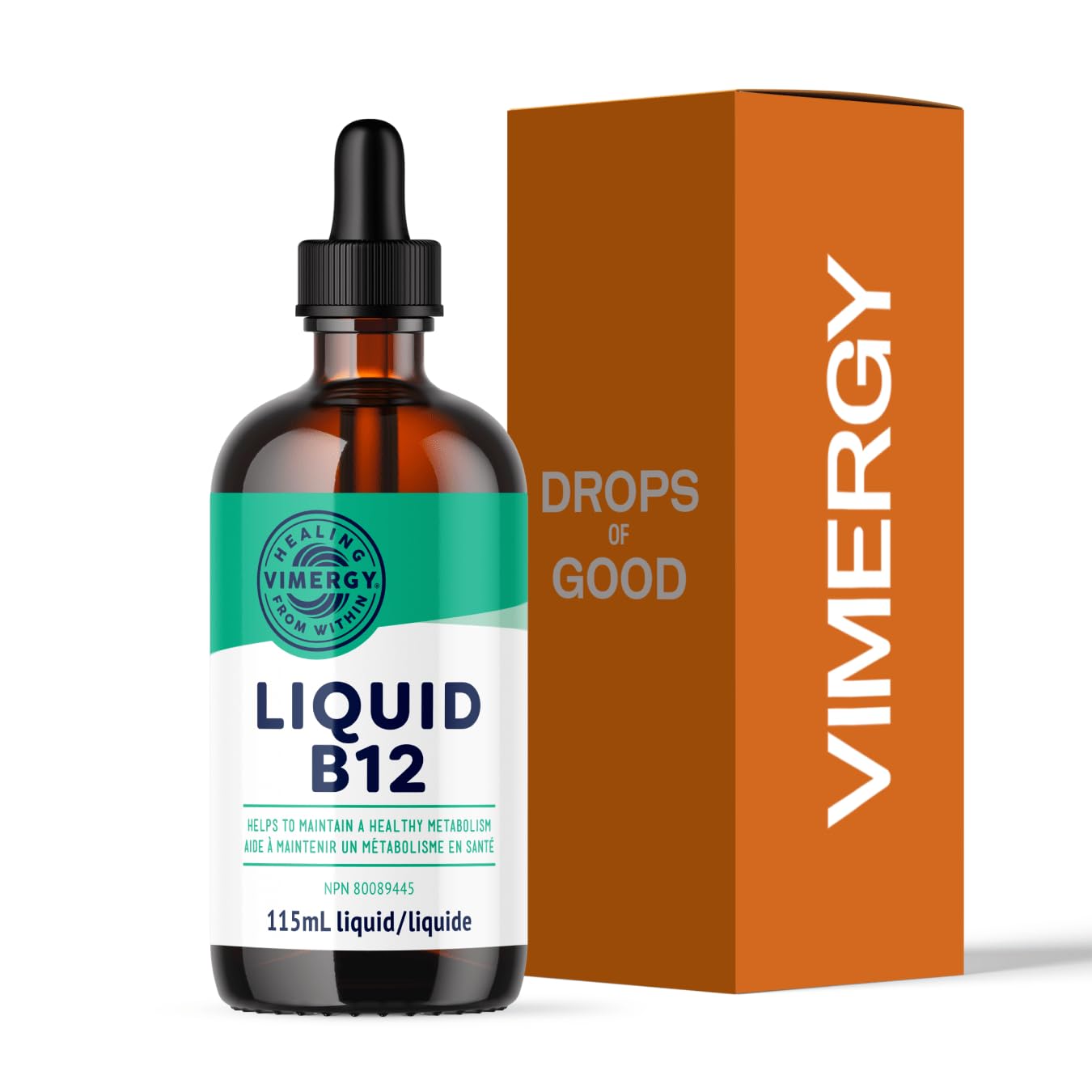 Vimergy Organic Liquid B12 bottle front view showcasing vegan bioavailable formula.