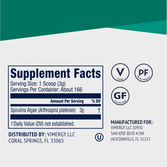 Ingredients and nutrition label of Vimergy Spirulina Powder