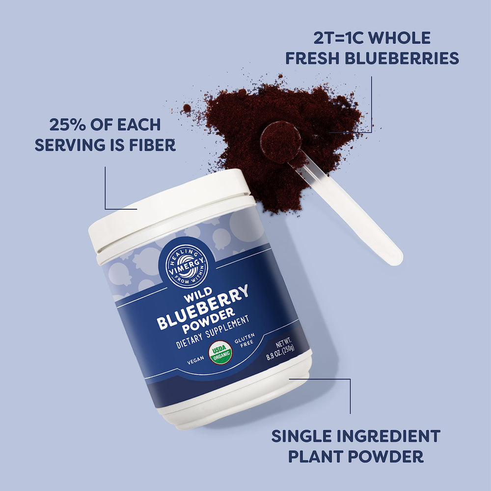 Nutrition facts panel for Vimergy Wild Blueberry Powder