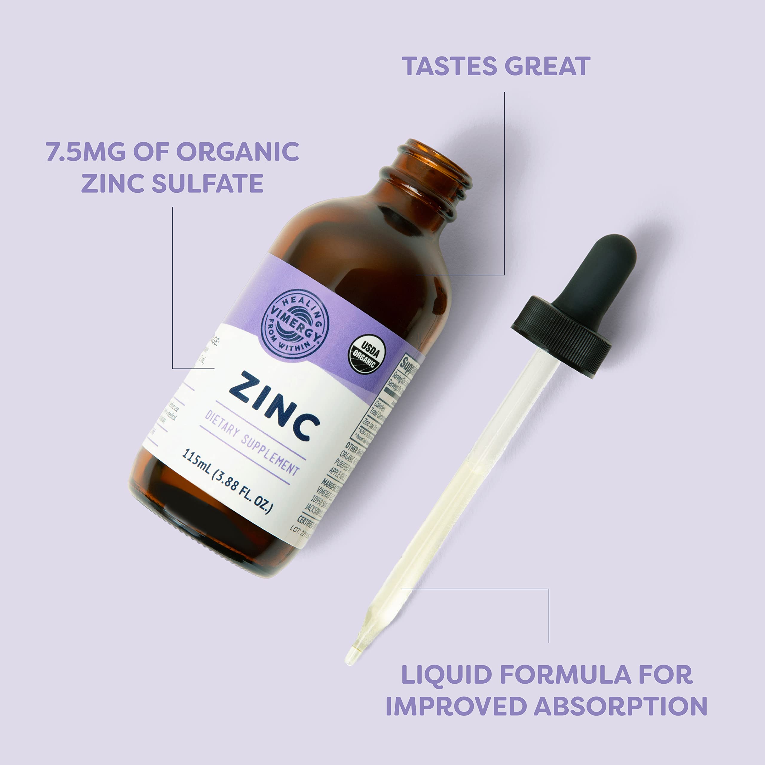 USDA Organic vegan certified zinc drops packaging