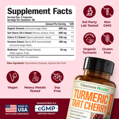 Vimerson Health Tart Cherry Extract label on bottle suggesting sleep support