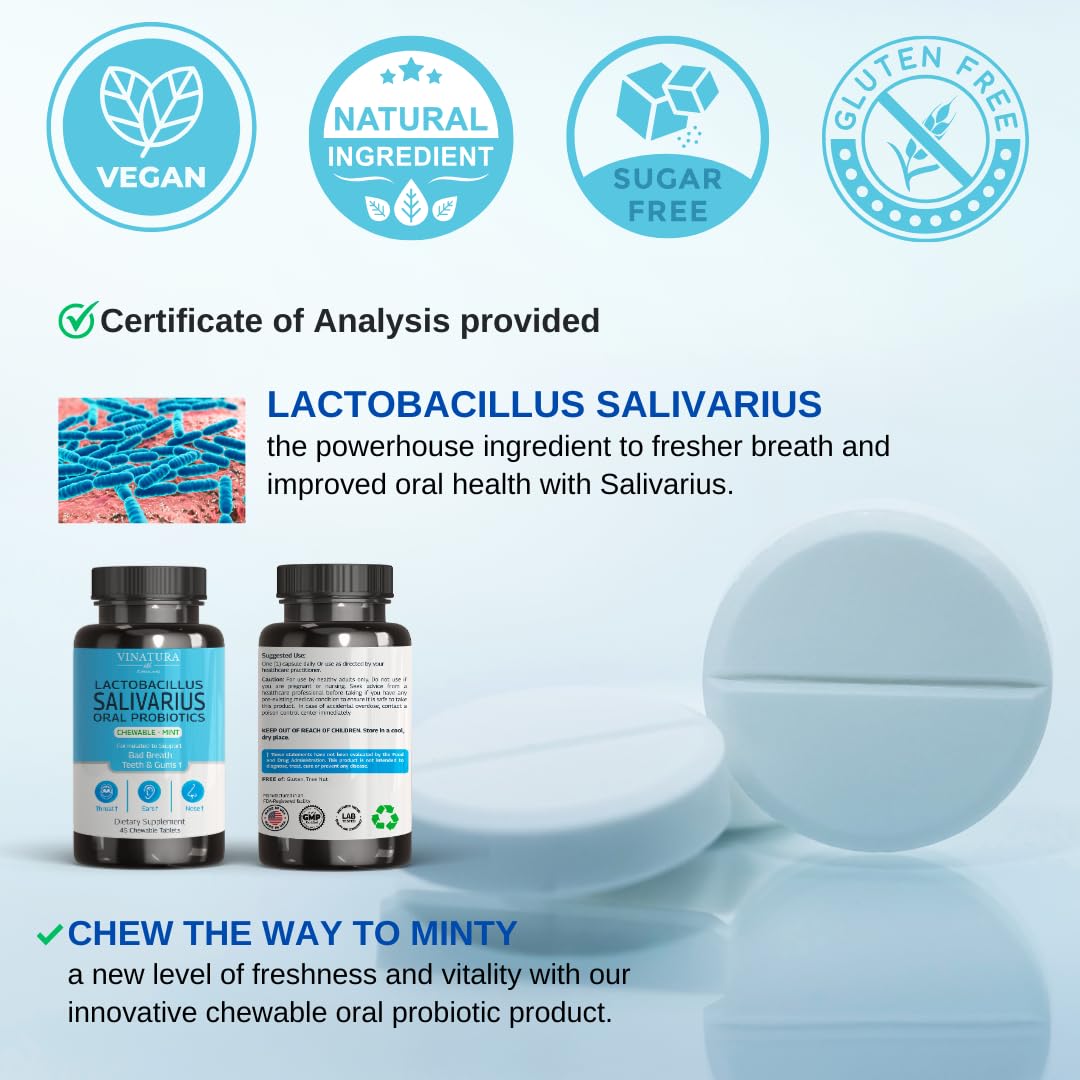 Front view of bottle showing 45 mint chewables