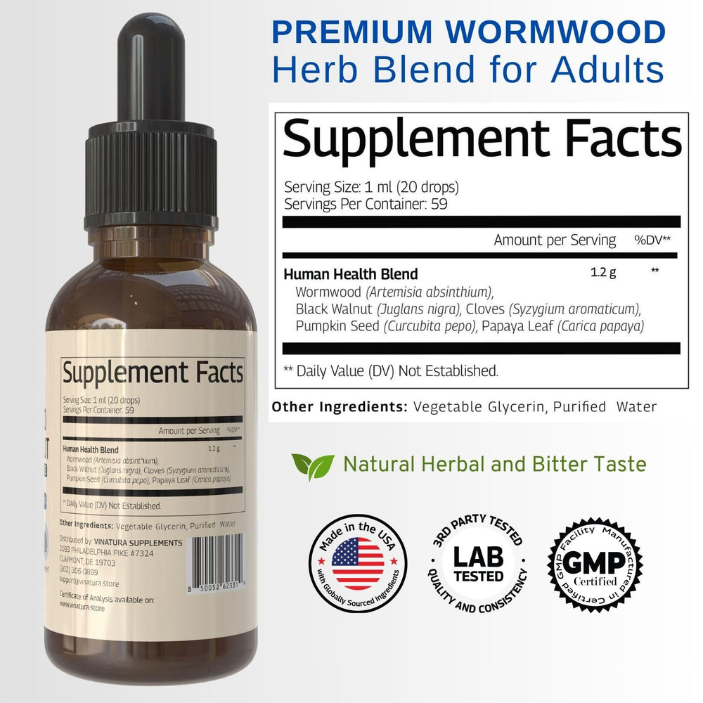 VINATURA product label for wormwood black walnut cloves liquid