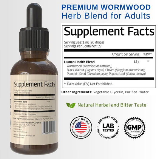 VINATURA product label for wormwood black walnut cloves liquid