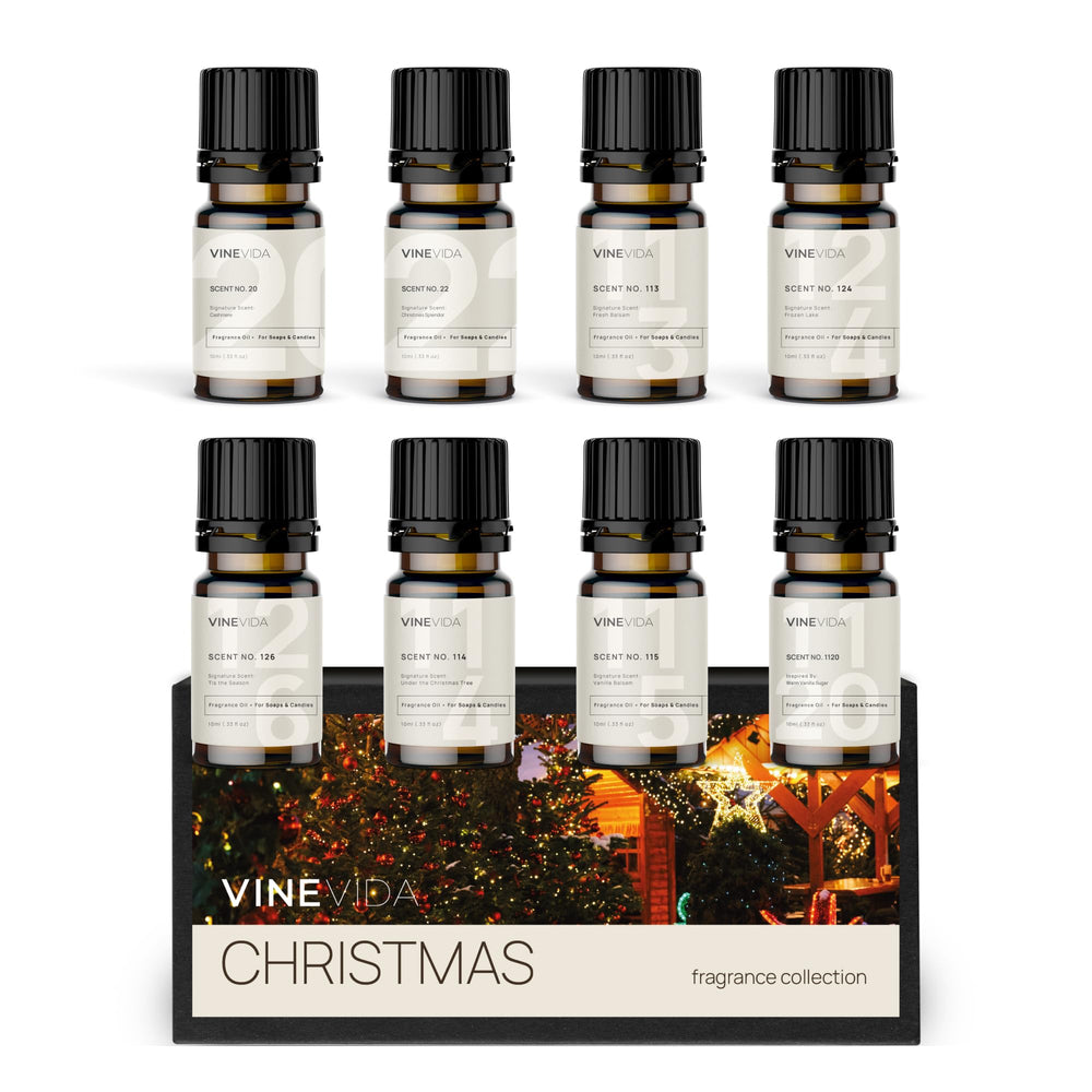 VINEVIDA 8 Christmas Scents candle fragrance oils assortment on display