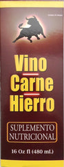 Two 16 oz bottles of Vino Carne Hierro dietary supplement side by side