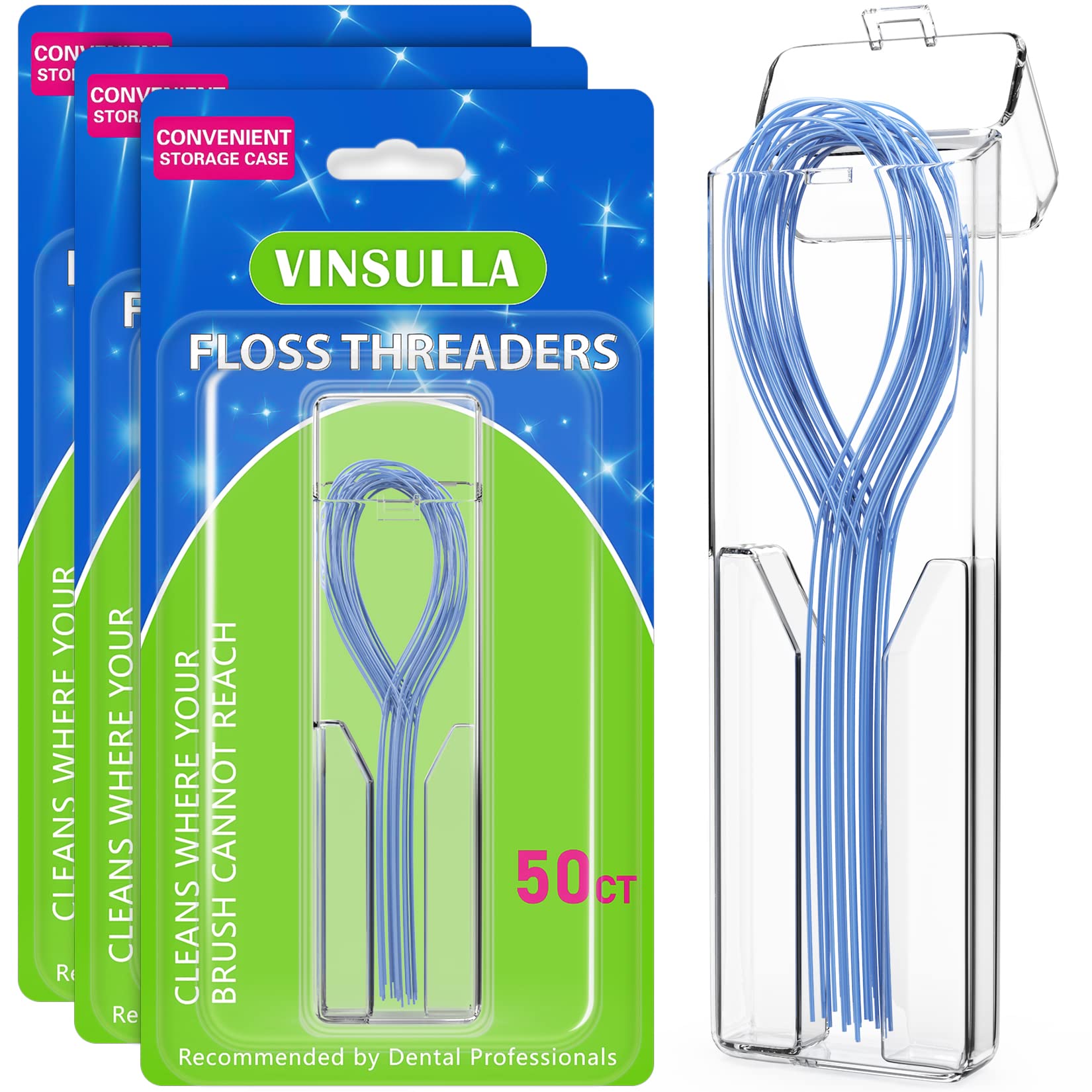 VINSULLA floss threaders, pack of 3, 50-count per pack