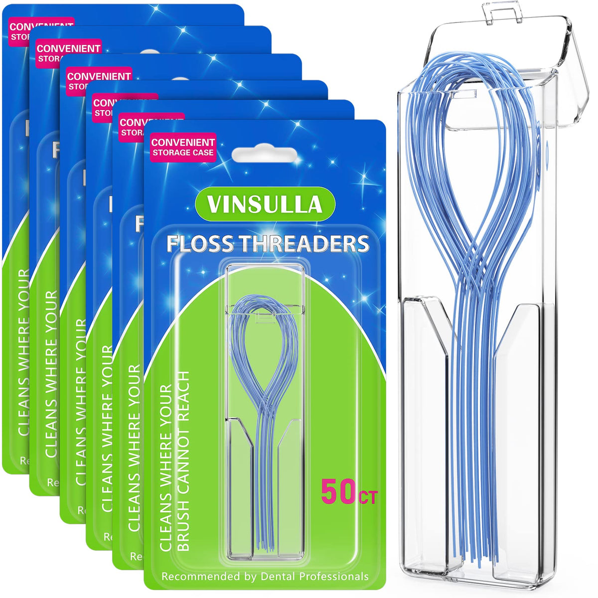 VINSULLA floss threaders pack of 6 for braces, bridges and implants - image 1