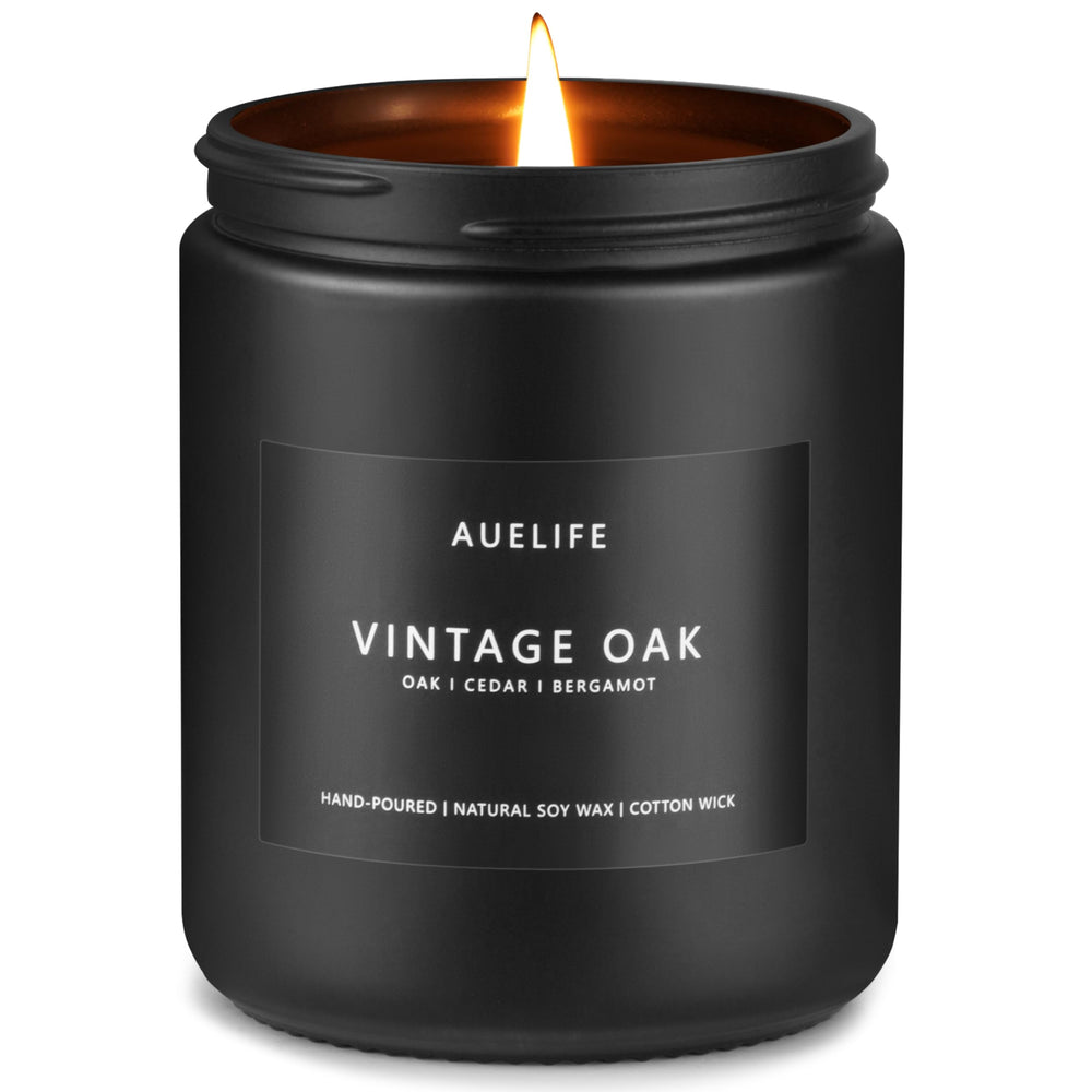 Vintage oak scented candle in 7oz black jar