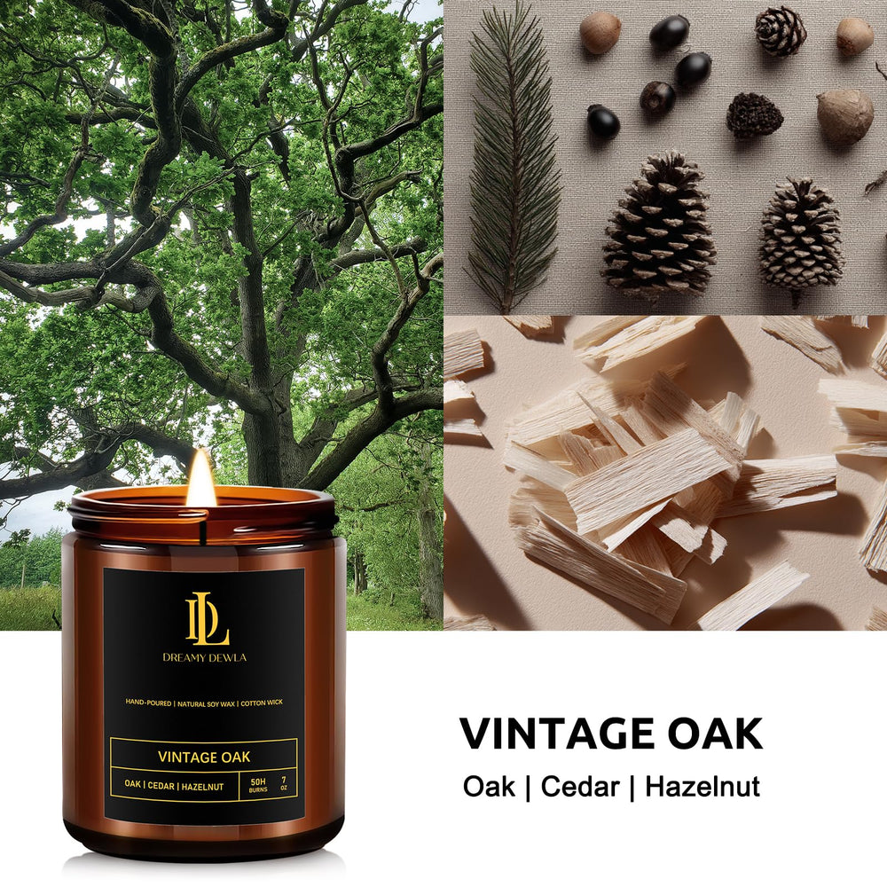 Side view of Vintage Oak Scented Candle jar