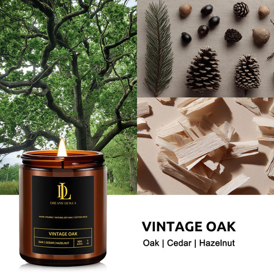 Side view of Vintage Oak Scented Candle jar