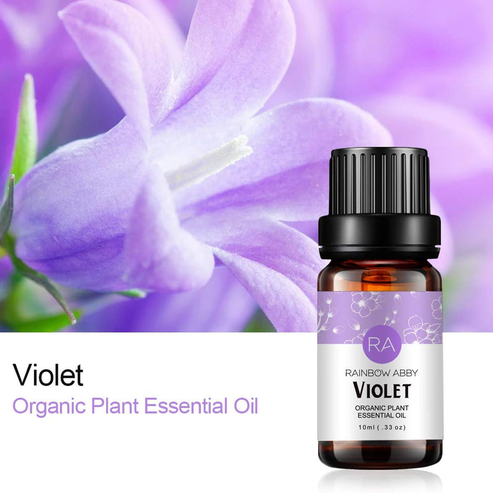 Two 10ml violet essential oil bottles - side by side