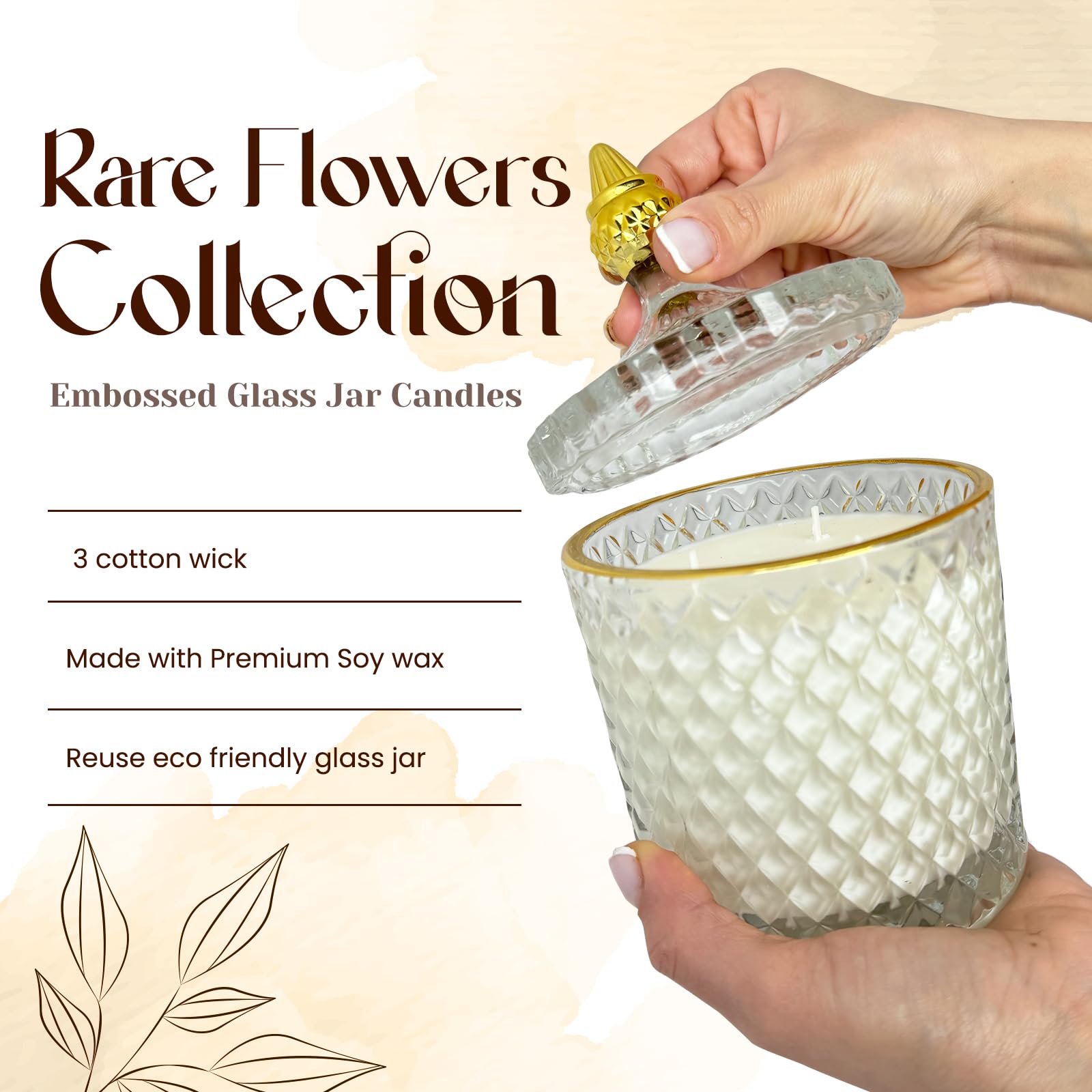 Elegant diamond-cut glass jar decorative candle for home decor
