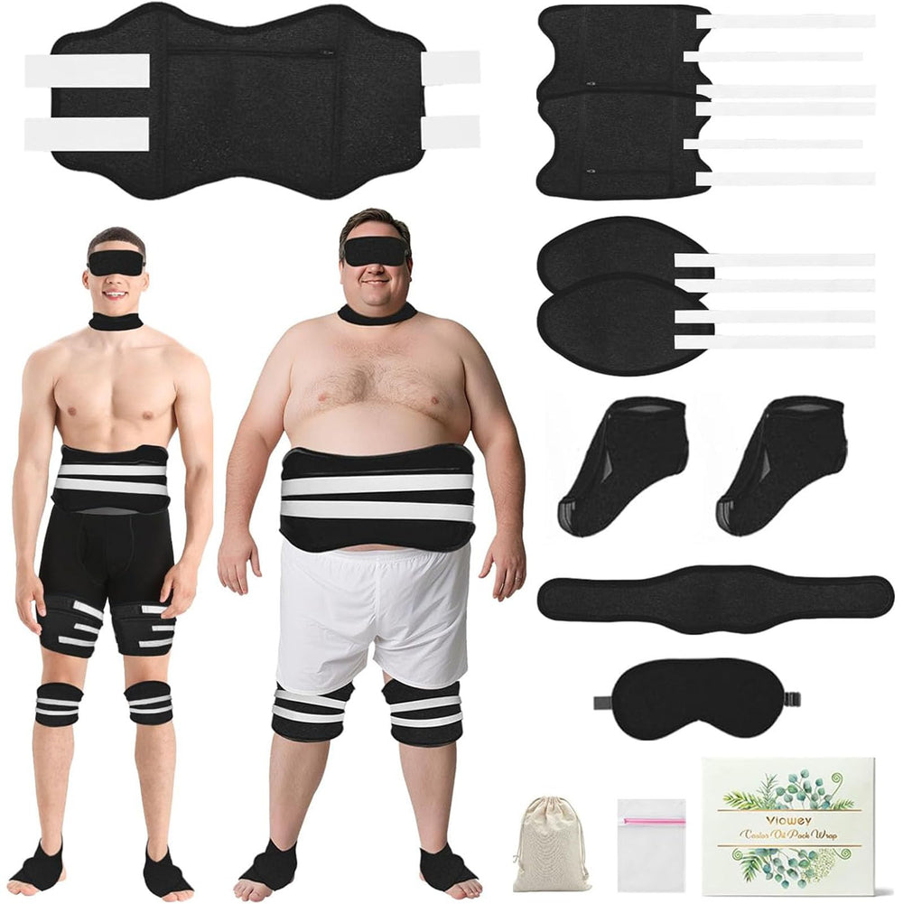 Viowey Castor Oil Pack Wrap 11-piece set eye patch applied to skin