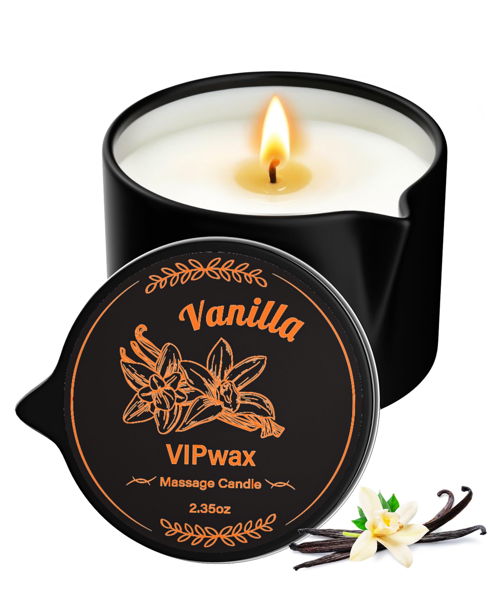 VIPwax Vanilla-scented massage candle in a glass jar, 2.35 oz