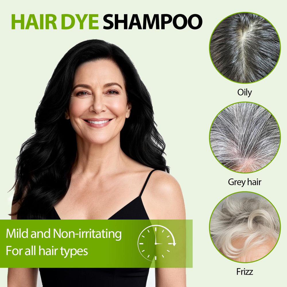User applying Vireo Color shampoo on hair for gray coverage at home.