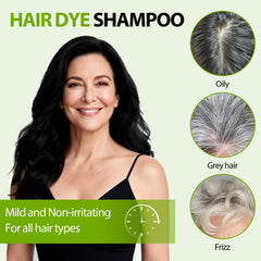 User applying Vireo Color shampoo on hair for gray coverage at home.