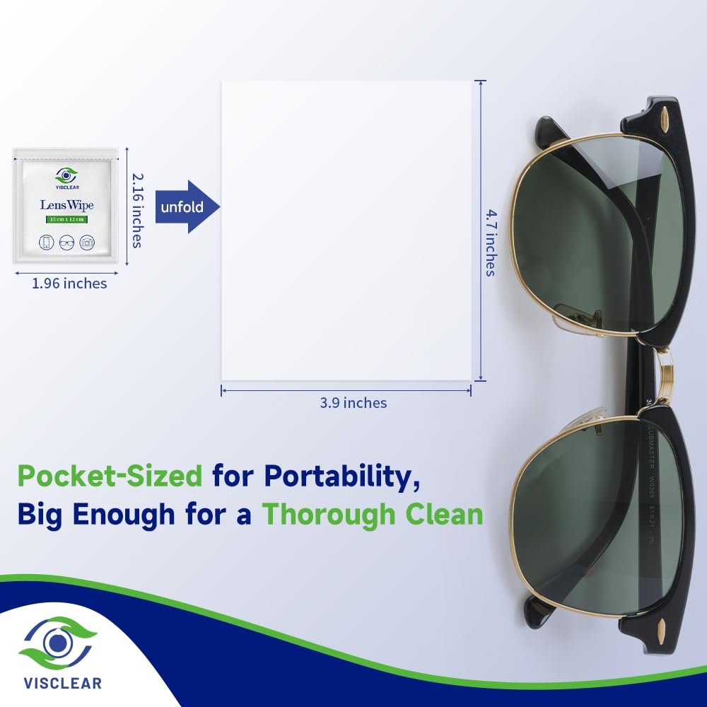 Individually packed VisClear eyeglasses cleaner wipes
