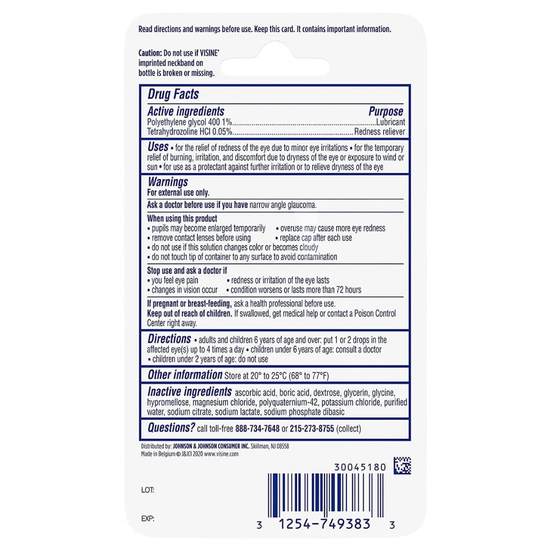 Visine Advanced Relief Eye Drops closeup of clear solution for quick use