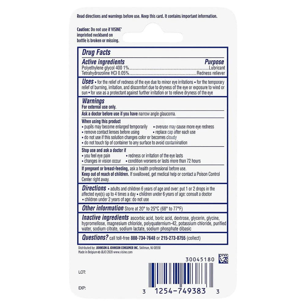 Visine Advanced Relief Eye Drops closeup of clear solution for quick use