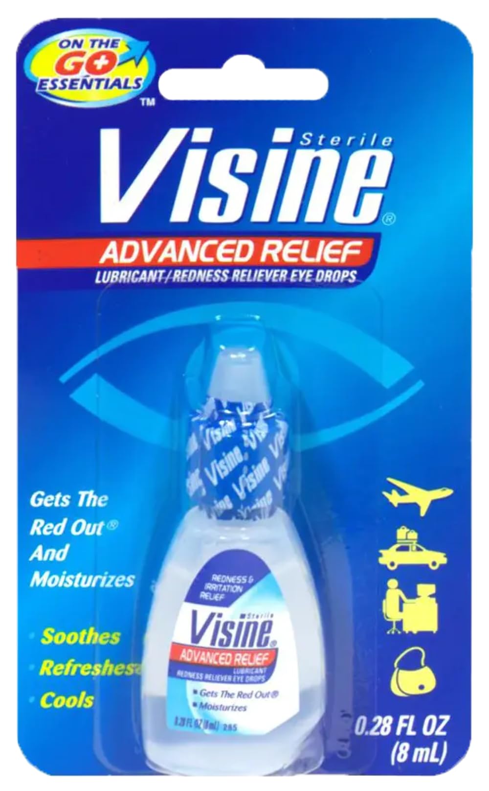 Visine Red Eye Drops bottle providing quick relief and eye hydration for irritation