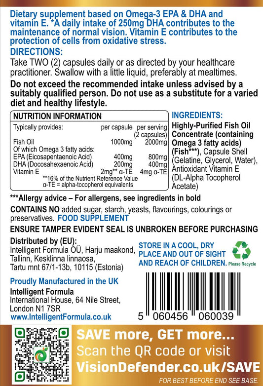 Vision Defender Omega bottle back label