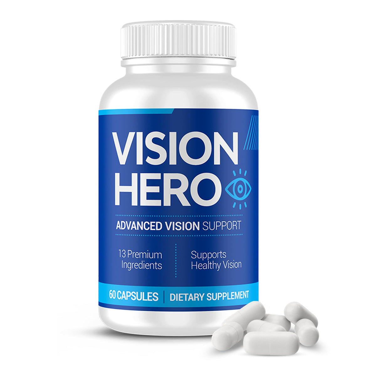 Vision Hero Advanced Vision Support bottle and label on white background
