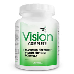 Vision Complete Eye Formula bottle and capsules on a clean surface