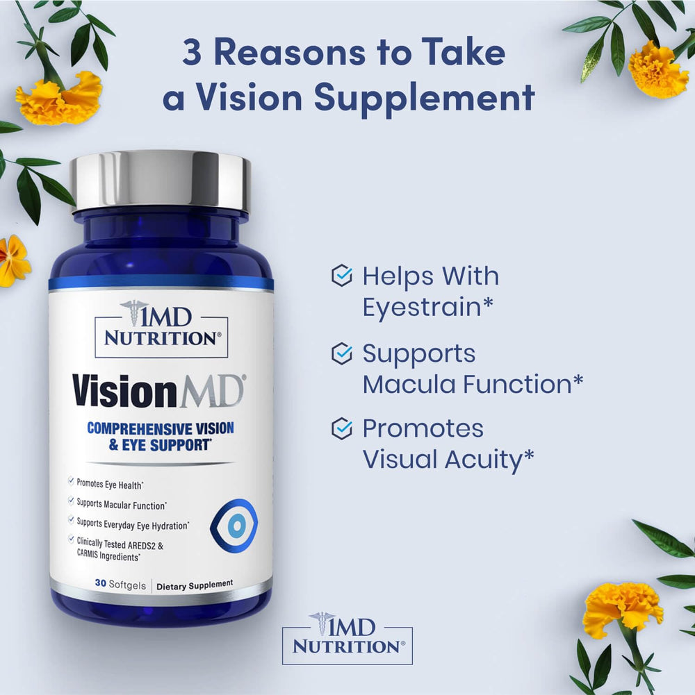 Back label on VisionMD Eye Vitamin CARMIS bottle showing supplement facts