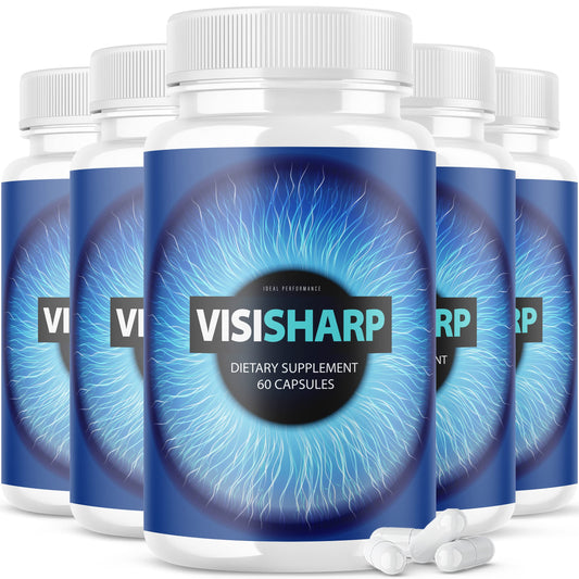 Visisharp 5-pack eye health formula bottle with 300 capsules