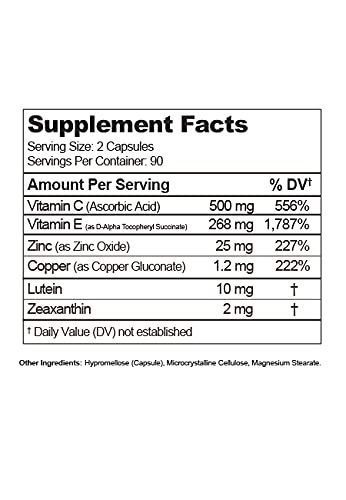 Eye vitamins including vitamins C, D, E, zinc, copper, lutein and zeaxanthin
