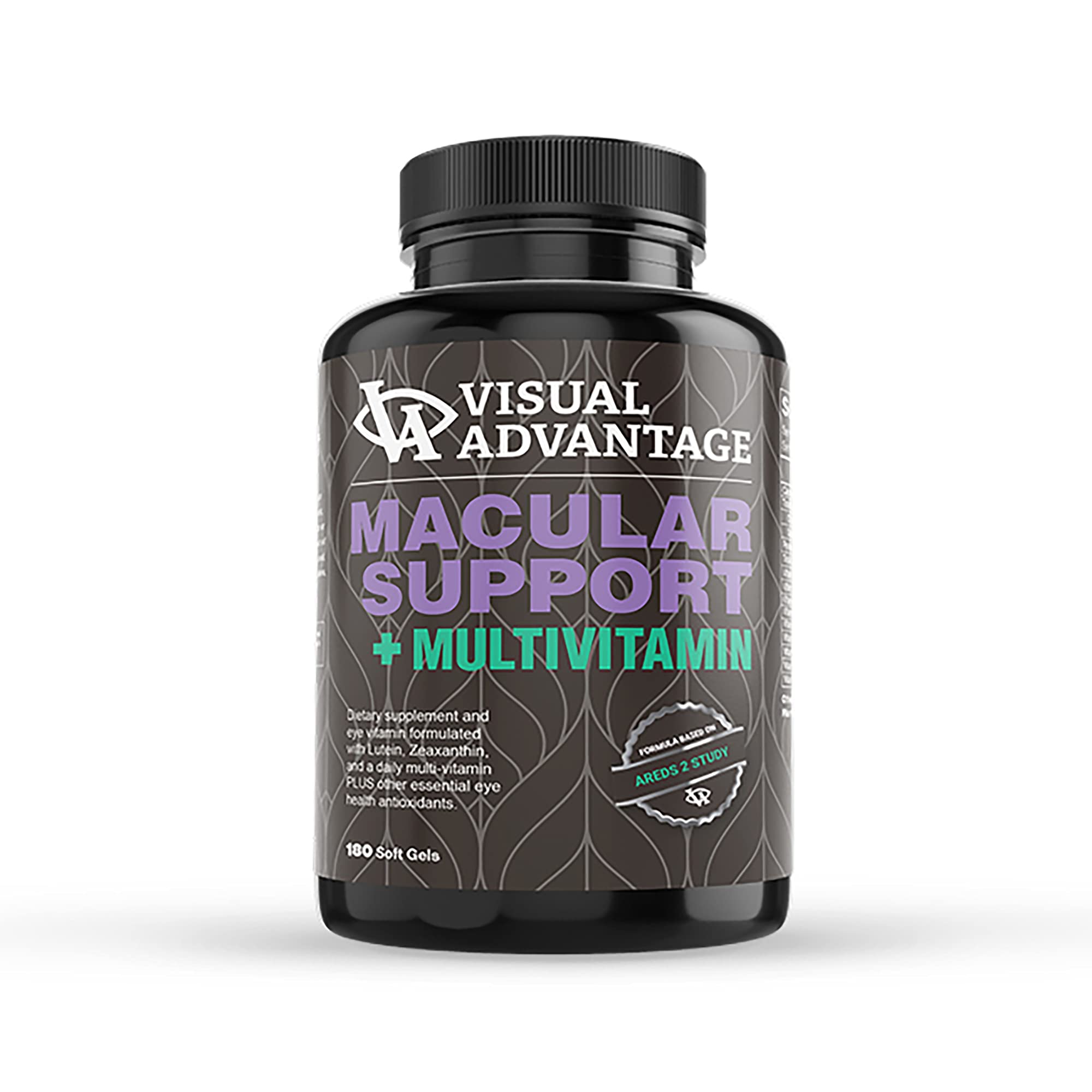 Visual Advantage AREDS2 macular support bottle with 180 soft gels