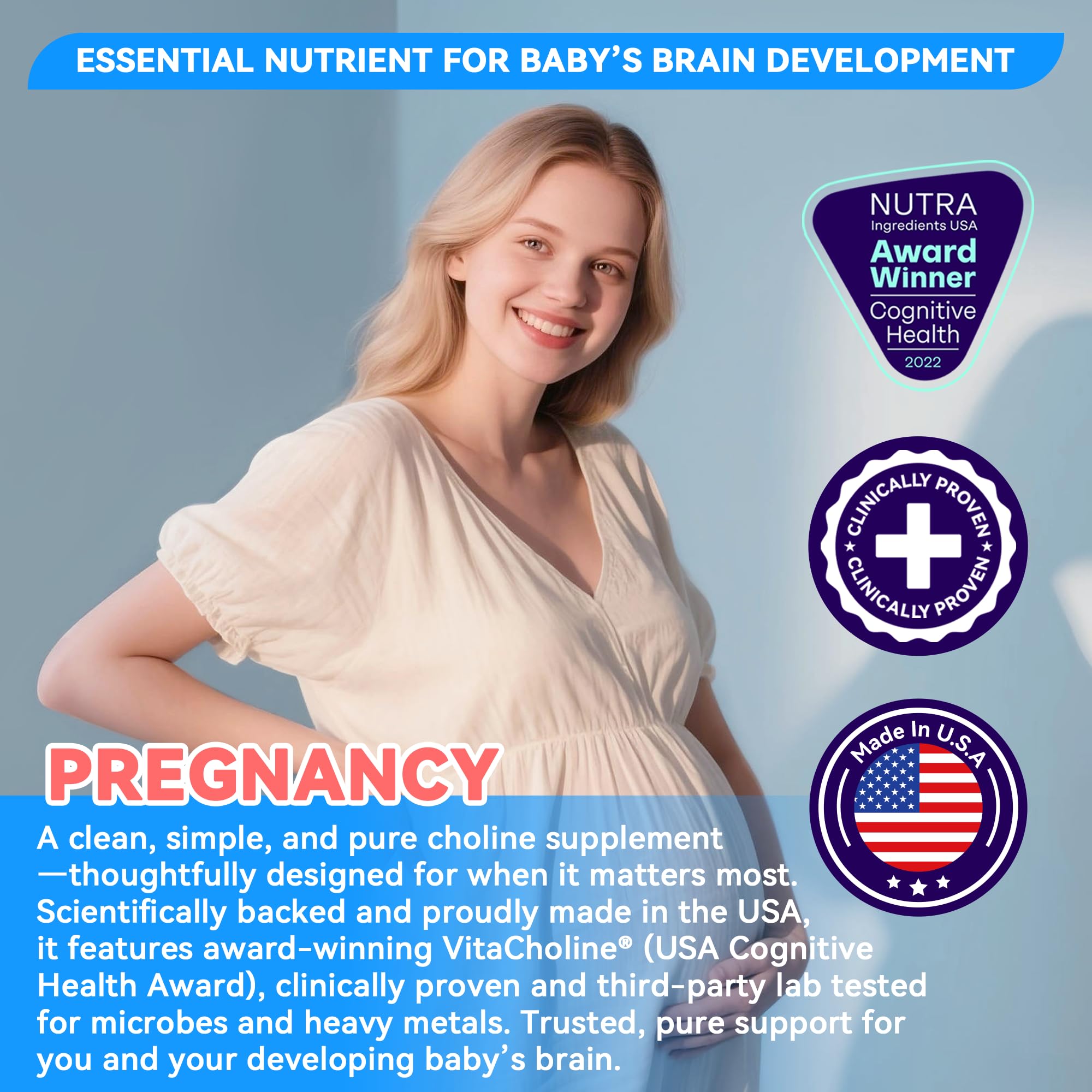Close-up of liquid VitaCholine capsules for fetal brain development