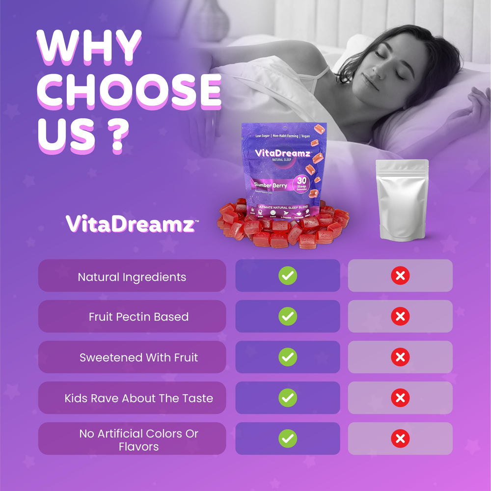 VitaDreamz packaging highlighting vegan, non-GMO formula