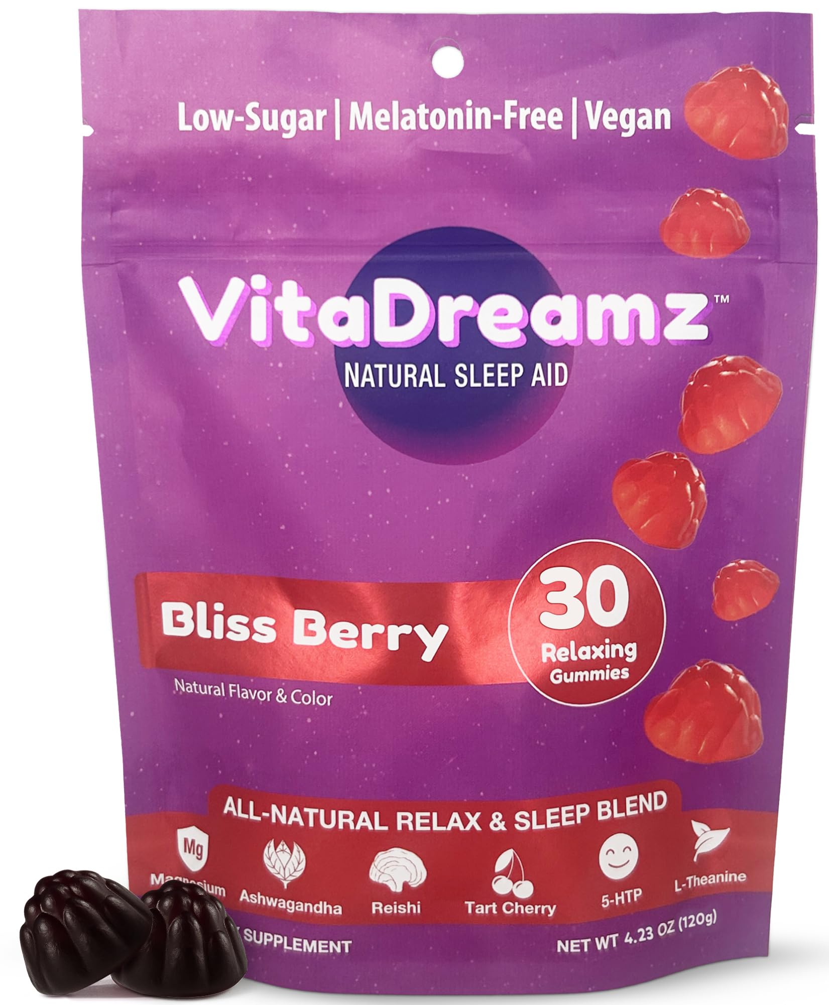 VitaDreamz Bliss Berry Sleep Gummies bottle with gummies
