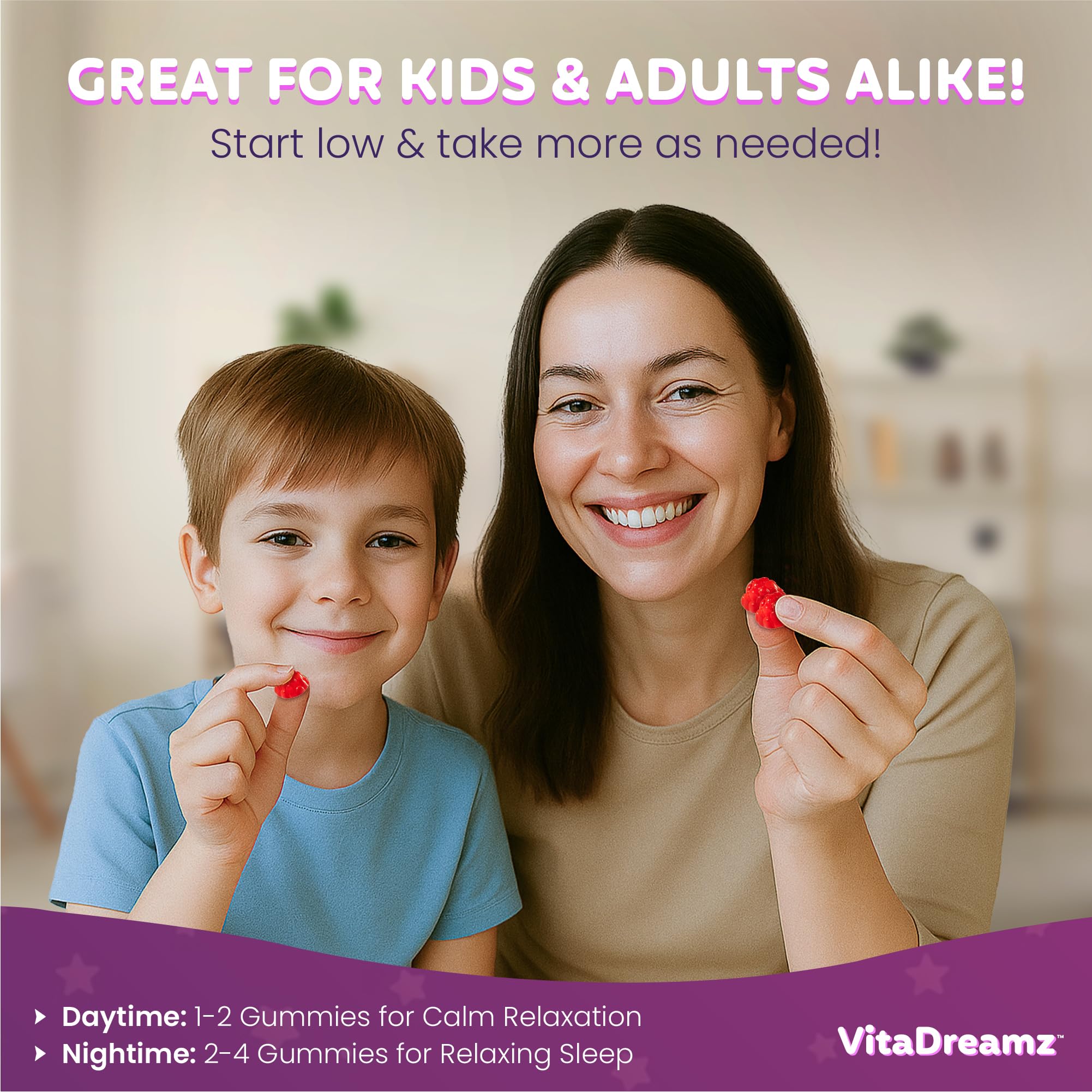 Kids and adults enjoying VitaDreamz Sleep Gummies