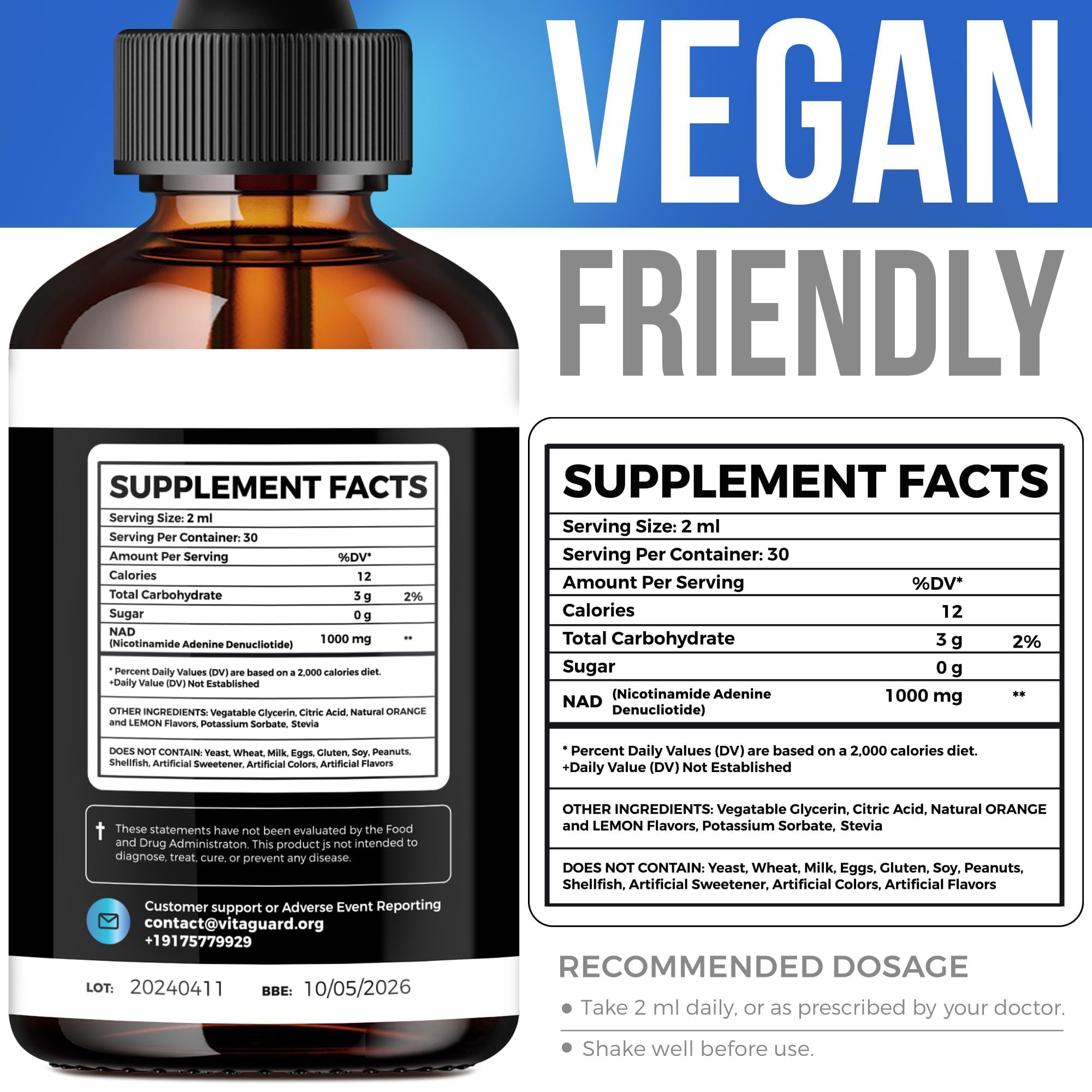 Close-up of 1000mg NAD+ potency on bottle label