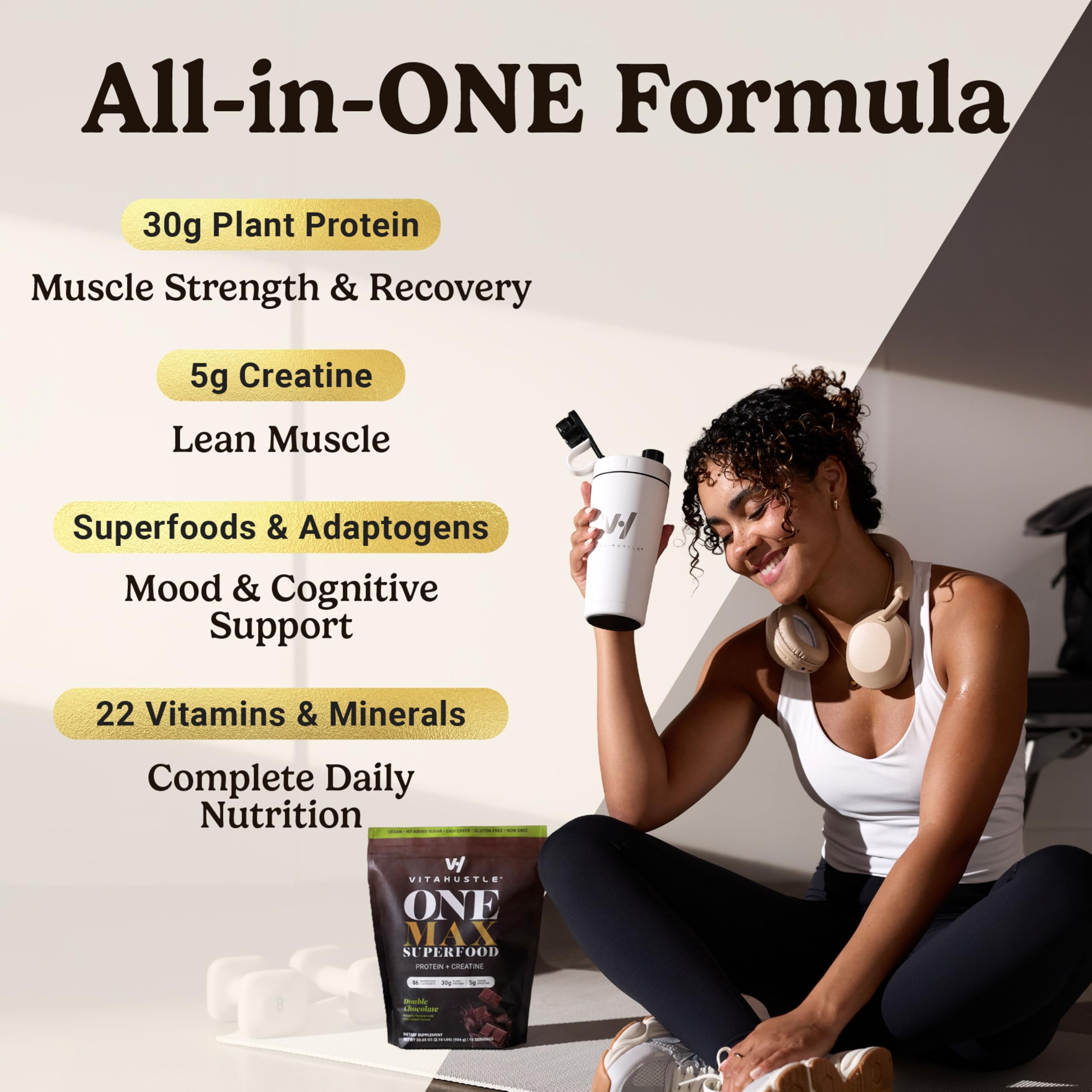 Serving scoop with VitaHustle ONE Max Protein powder