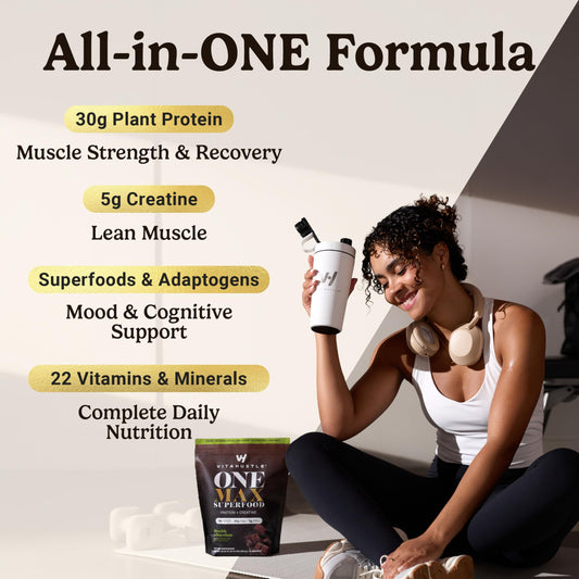 Serving scoop with VitaHustle ONE Max Protein powder
