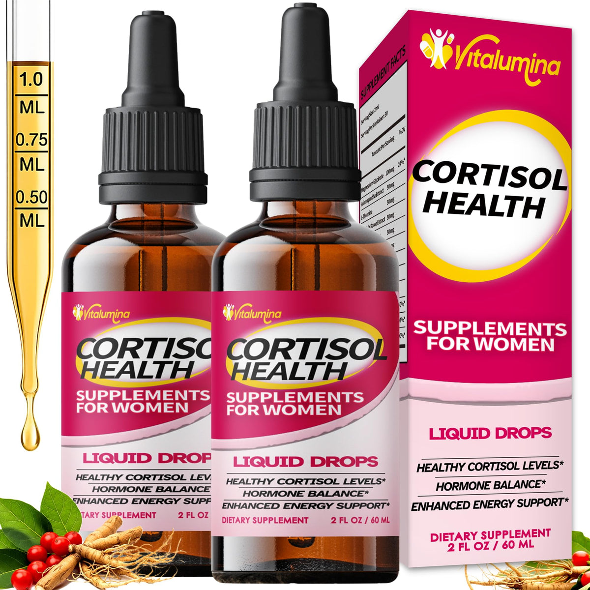 VitaLumina Cortisol Supplements for Women bottle with 4 oz liquid drops