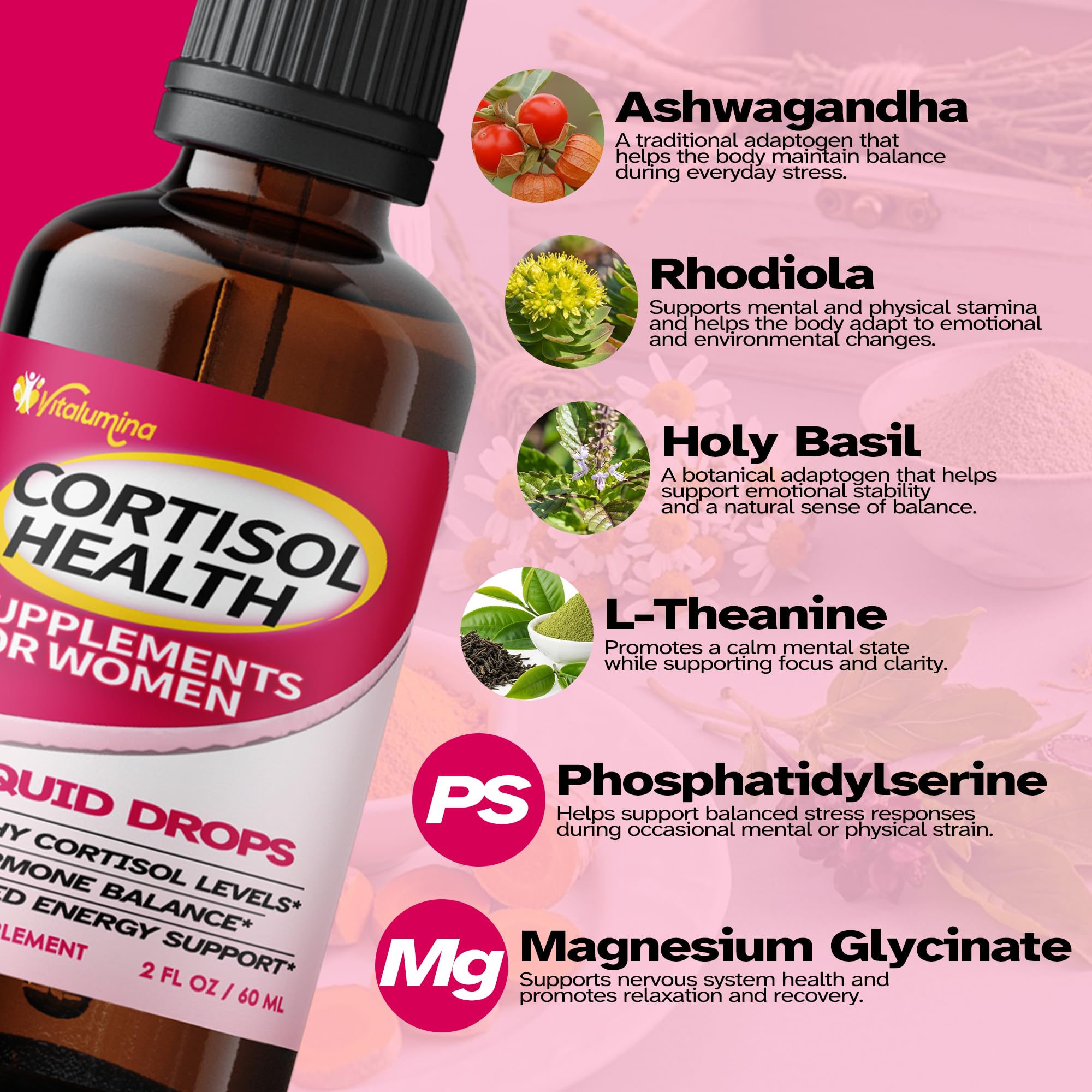 Vegan, sugar-free cortisol drops label