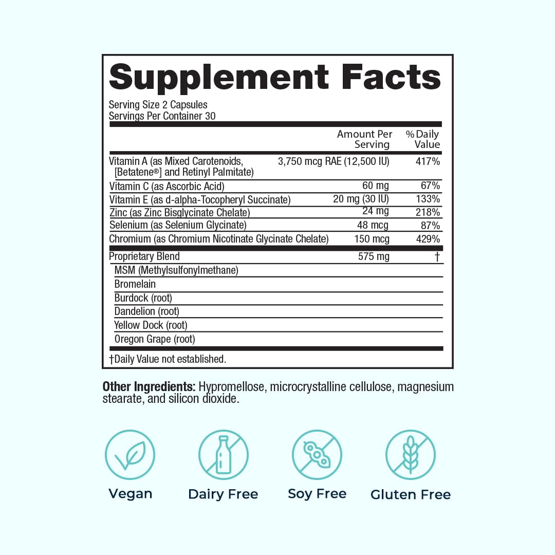 Vegan, dairy-free VitaMedica Clear Skin Formula label
