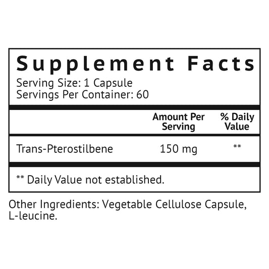 Close-up of VitaMonk Pterostilbene 150mg bottle label